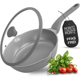 Сковорода Moritz & Moritz 26 см з кришкою, антипригарне покриття, Soft-Touch ручка, для смаження, тушкування, варіння на пару, підходить для всіх типів плит (сіра)