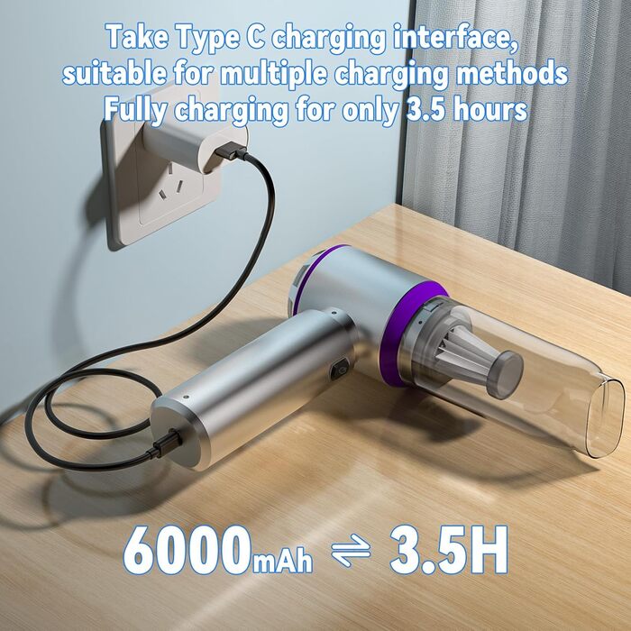 Бездротовий ручний пилосос 2-в-1 ZEYXINH для авто, дому та офісу: 16KPA, безщітковий мотор, зарядка Type-C