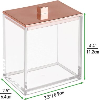 Набір ватних дисків та контейнер для ватних паличок mDesign - сучасне скло для зберігання з кришкою, аксесуар для ванної кімнати, пластик, для косметики та догляду, прозорий/рожеве золото
