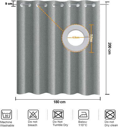 Штора для душу YISURE без гачків, льон, 120x200 см, сіра. Водовідштовхувальна тканина, машинне прання