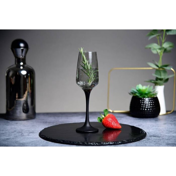 6 келихів для шампанського та ігристі вина Sendez 210 мл з чорним ніжкою