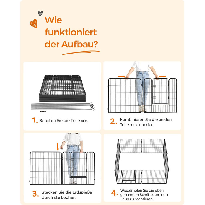 Вольєр для тварин Feandrea Freilaufgehege XL (77x80 см), чорний, з 8 панелей, DIY, для дому та вулиці