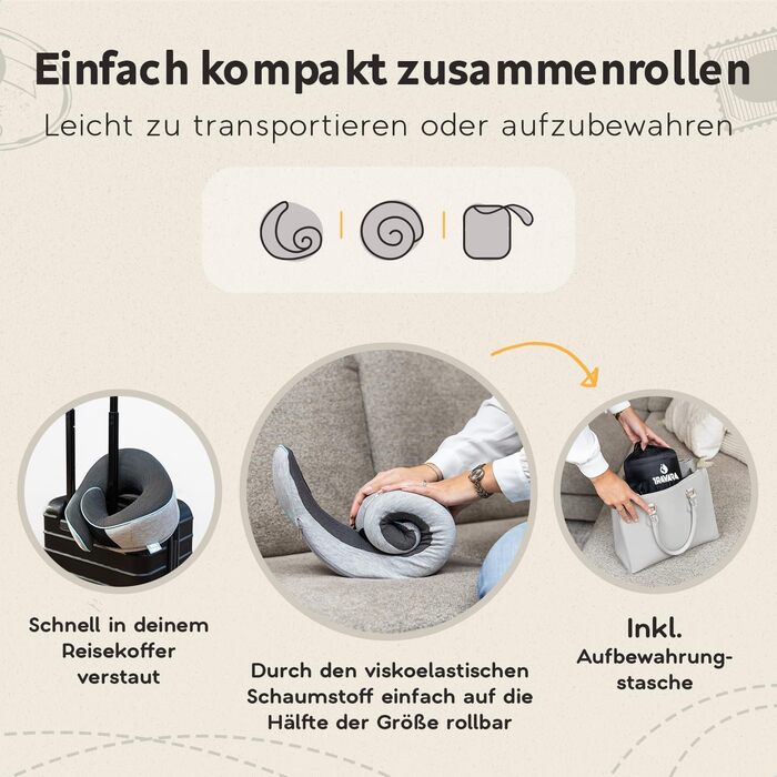 Подушка для шиї TRAVARA - Memory Foam - для подорожей літаком та автомобілем. Сіра подушка-воротник для комфортних тривалих поїздок.