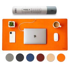 Органайзер для кабелів та килимок для миші Nordik Leder (89x43 см), Tangerine Orange - преміум, антиковзкий, веганський захист для столу