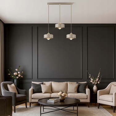 Підвісна лампа LEDLUX бежева, металева, 3xE27 із золотистими деталями