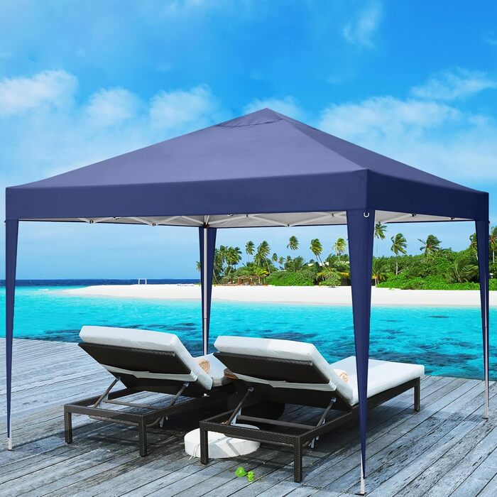 COBIZI Pavilion 3x3 Waterproof Folding Pavilion with 4 Side Panels Outdoor Folding Pavilion Stable UV Protection 50+ Pop-Up Garden Pavilion Party Tent for Outdoors, Garden, Party, Wedding, Market (3x3m Navy Blue)