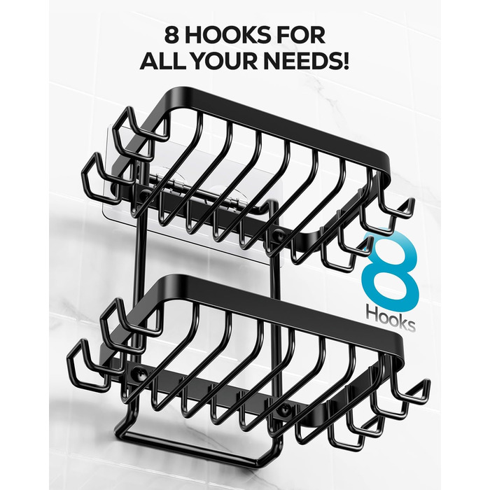 Підставка для мила на 2 рівні від Nieifi з водовідведенням, нержавіюча сталь, без свердління для душової кабіни, чорна