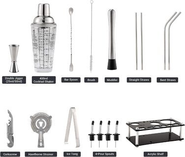 Набір для коктейлів Ohuhu 17 частин, преміум-набір бармена з нержавіючої сталі, аксесуари для приготування коктейлів, подарунок для жінок та чоловіків