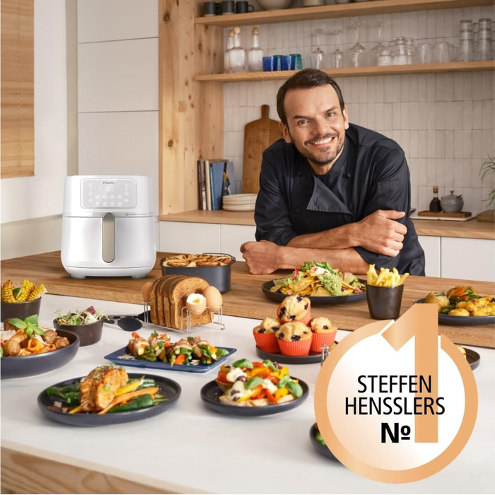 Philips Airfryer 5000 Series XXL, 7.2L (1.4Kg) - 6 Portions, 16-in-1 Airfryer, Wifi Connected, 90% Less Fat with Rapid Air Technology, HomeID App. White (HD9285/00)