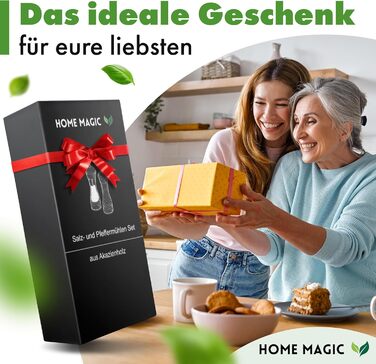 Набір з 2 мельниць для солі та перцю Pfeffermühle Holz з акації з підставкою | Преміум якість, керамічний механізм
