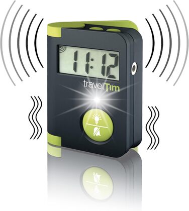 Humantechnik Travel Alarm Clock, Vibrating Alarm Clock for the Hard of Hearing. In green & magenta