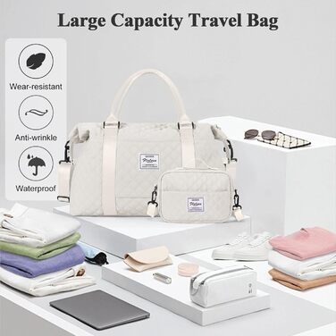 Спортивна сумка для жінок, дорожня сумка-дуffel, фітнес-сумка, водовідштовхувальна, з кульбакою, beige C5-beige