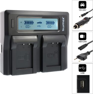 Зарядний пристрій Blumax NP-BX1 Dual Charger для акумуляторів камер | LCD дисплей, зарядка 2 акумулятори одночасно