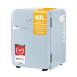 Холодильник мініатюрний TZS First Austria Retro 40L, блакитний. Безшумний, з підсвіткою та 2 полицями. Ідеально для кемпінгу, офісу, спальні, готелю.