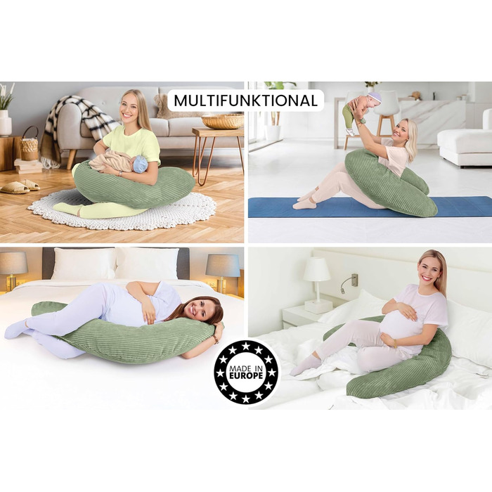 Подушка для годування Amilian Stillkissen XXL 170 см - для сну на боці, вагітності та годування - подушка для сну з наповнювачем та знімним чохлом (Blattpoesie)