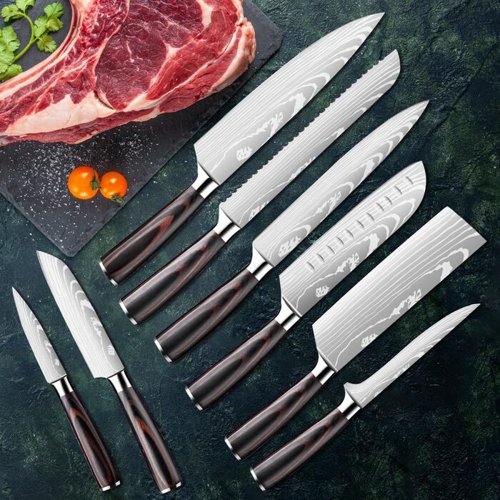 Набір кухонних ножів Dfito, 8 предметів, з нержавіючої сталі, різні розміри, зручні ручки