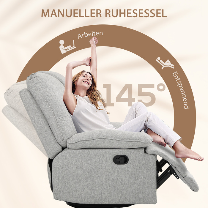 HOMCOM Recliner TV Chair with Reclining Function, Footrest, TV Chair with Pocket Spring, Linen Look, Armchair for Living Room, Grey | Aosom