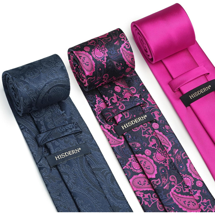 HISDERN Комплект краваток для чоловіків (3 шт.) Класичні, елегантні краватки та нагрудний хустинка з шовку. Ідеально для весіль та свят. Універсальний розмір.