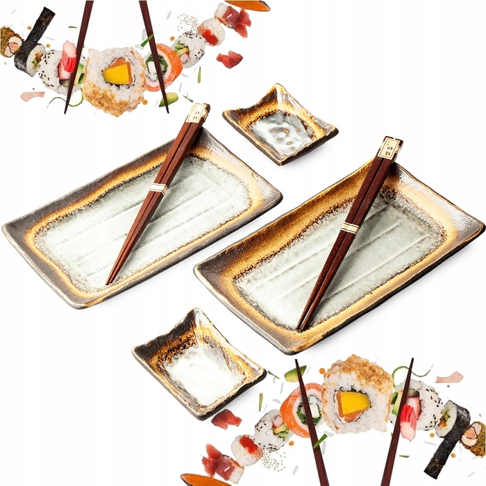 Набір керамічного посуду для суші EDO JAPAN (жовто-сіро-коричневий) на 2 особи