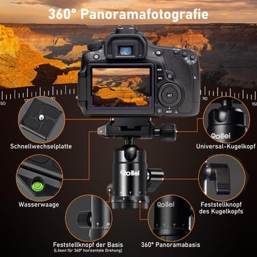 Штатив Rollei Compact Traveler No.1 143см з кульковою головкою: легкий туристичний штатив для фото- та відеозйомки DSLR та смартфонів (карбон, чорний)