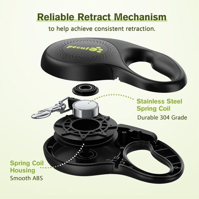 Рулетка для собак Pecute 8м, 50 кг, зелена, з антиковзним руків'ям та швидкою зупинкою