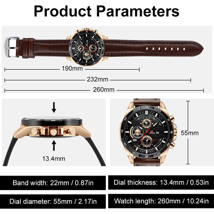 Годинник чоловічий OFF CUP, аналоговий кварцовий хронограф з датою, коричневий ремінець зі шкіри, класичний елегантний дизайн, ідеальний подарунок для чоловіків