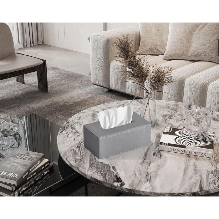 GOLRANLYE Tissue Box Rectangular PU Leather Cosmetic Tissue Dispenser Box Holder for Dresser Bathroom Decor (Dark Gray) (Linen Gray)
