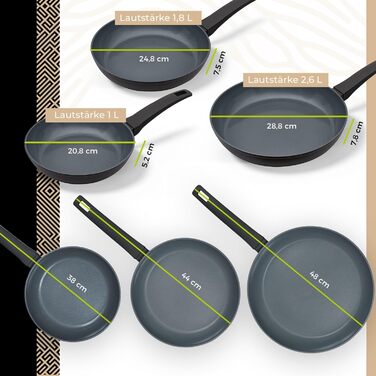 Набір сковорідок Be Living Delight 4 шт. (20/24/28 см + Вок 28 см з кришкою), антипригарне покриття кераміка, для індукційних плит, без PTFE та PFOA, чорний