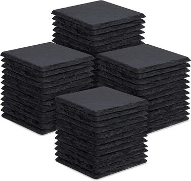 48 Slate Coasters, GOH DODD 4 Inch Black Stone Coasters Set, Laser Engraved Blank Coasters with Anti-Scratch Bottom for Home, Office, Kitchen, Apartment, Bar, Gathering
