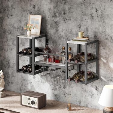 Настінна вітрина для вина VEDECASA на 3 яруси з 6 тримачами для келихів, сіра