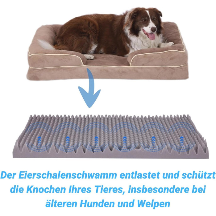Зручне ортопедичне ліжко для собак середніх порід, хакі, 75x50x15 см. Легко миється, з неслизьким дном