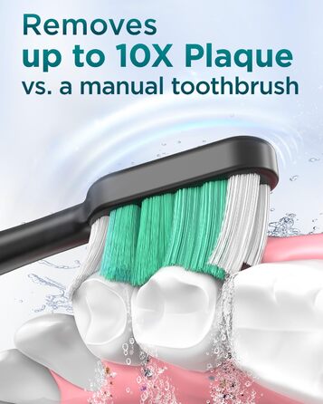 Електрична звукова зубна щітка для дорослих з 8 насадками та кейсом для подорожей, 5 режимів, водонепроникна IPX7, до 90 днів роботи від акумулятора, чорна (1 шт)