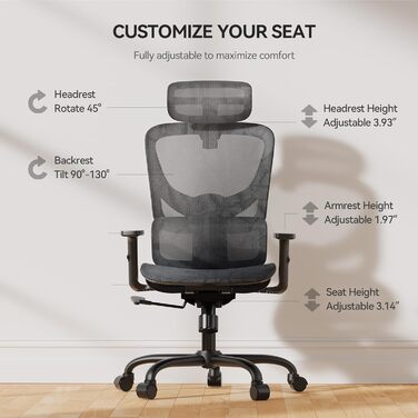 Офісний стіл Noblewell з високою спинкою, комп'ютерне крісло з сітчастої тканини з підтримкою попереку, 3D-підлокітники, подвійна спинка та регульована підголівник