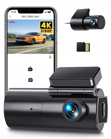 Автомобільний відеореєстратор GKU 4K 2.5K (передній та задній) з WiFi та карткою пам'яті 64ГБ, нічний режим