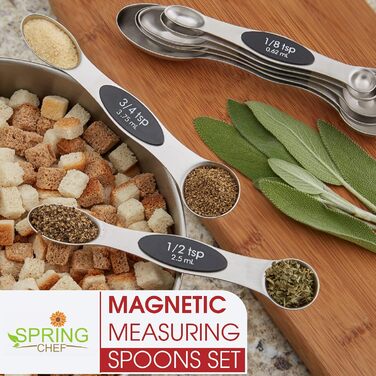 Набір магнітних мірних ложок Spring Chef, нержавіюча сталь, двосторонні, для спецій, срібний