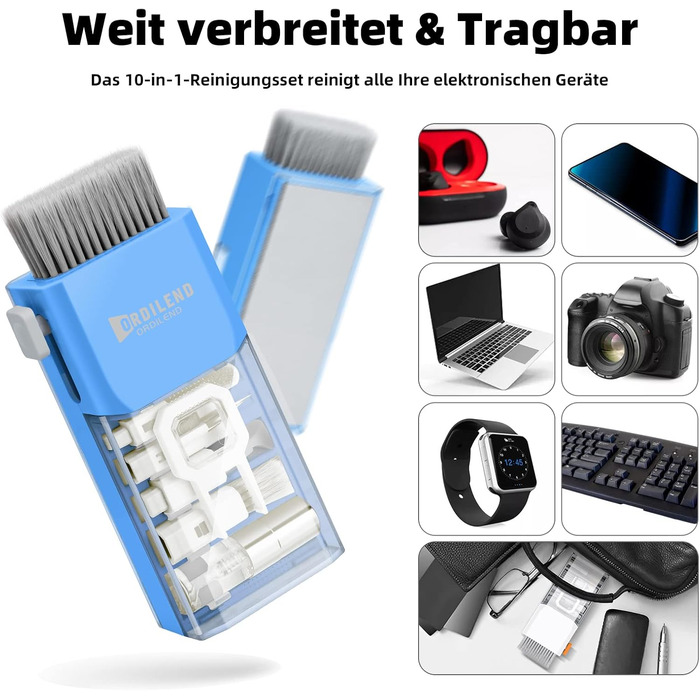 Набір для чищення клавіатури та гаджетів Ordilend: щітка, спрей, для ноутбука, телефону, iPad, монітора