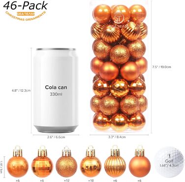 41 штука прикрас для ялинки Sea Team з міцного пластику з ниткою, середнього розміру (60 мм), оранжеві та 30 мм для декору ялинки, вечірки, весілля