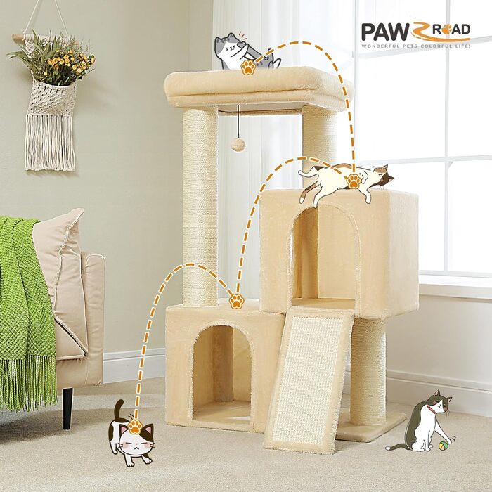 Котячий комплекс PAWZ Road з дряпалкою, лежаком, гамаком та 13 стійками, 170 см, бежевий