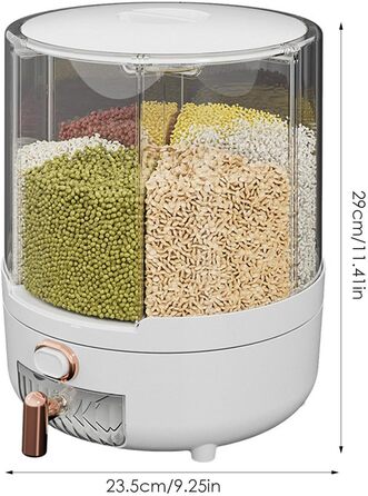 Rotating Food Dispenser – 360 Degree Rotating Dry Food Container, Transparent 6-Compartment Grain Dispenser | Sealed Rice Storage Container with Removable Lid, Storage
