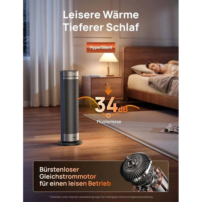 Електричний обігрівач Dreo 23 дюйми, 2000 Вт, тихий, з пультом керування, таймером 12 годин, 70° коливанням, 5 режимів, PTC кераміка з термостатом, для великих приміщень, офісу, срібний