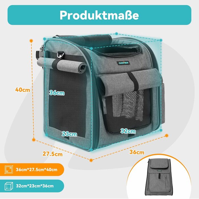 Корзина для собак на велосипед до 10 кг, складана, дихаюча, 4-в-1 (рюкзак, сумка на плече, автокрісло), з міцним L-подібним кріпленням Φ55mm, зручна подушка, світловідбиваючі смуги