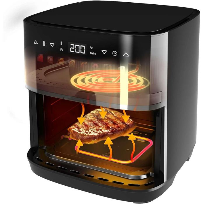Cecotec Oil-Free Hot Air Fryer 8L Grill Plate - Grill - Double Heating Elements - Cecofry&Grill Duoheat 8000. 2200W, Dietetic and Digital, Window, Temperature Control 80-200°C, 8 Menus