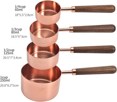 Measuring spoons, measuring spoons with walnut handle, copper-plated measuring spoons, measuring cup set, kitchen and baking utensils (Color: Gold, Size: Measuring cup, 4 pieces) (Color: Gold, Size: Measuring cup, 4 pieces)