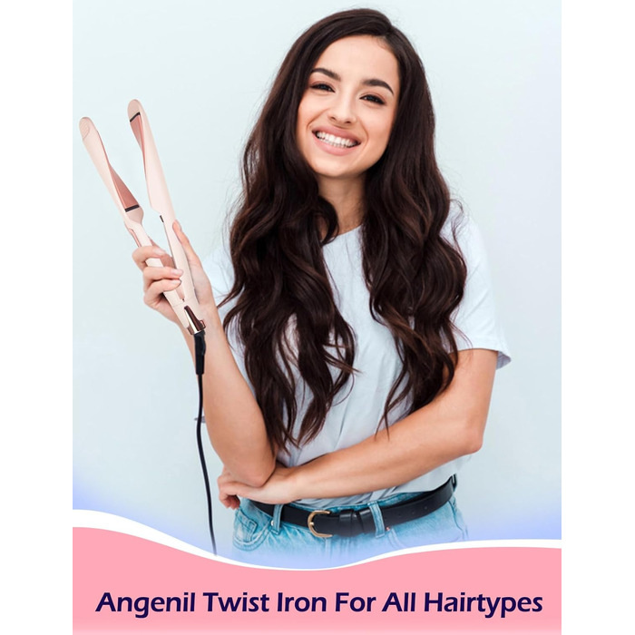 Випрямляч для волосся ANGENIL Pro Twist 2-в-1: випрямляч та щипці для локонів, LCD-дисплей, 130-230°C, рожевий (HY-099)