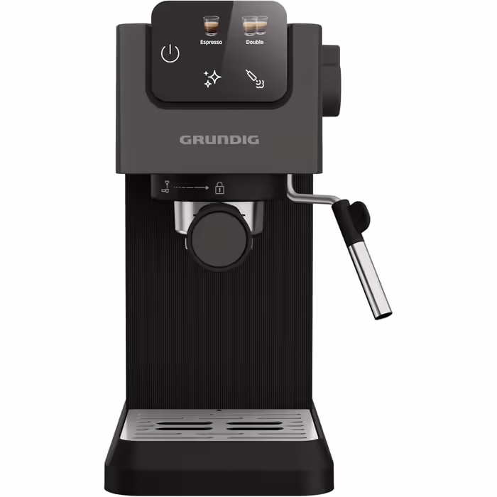 GRUNDIG KSM 4330 Espresso Machine with Milk Frother, for Ground Coffee, Removable Water Tank, Touch Display, 1626 W Power, Memory Function, Black
