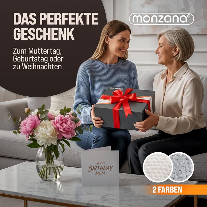 Електрична ковдра Monzana® 160x140 см з таймером, Coral Fleece, 2x60W, сіра, з захистом від перегріву, пральна, для дому