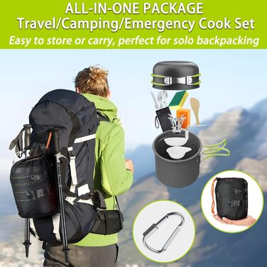 Набір посуду для кемпінгу з газовою плитою, туристичний посуд, складний набір каструль з алюмінію для BBQ, пікніка, походів (1-2 особи)
