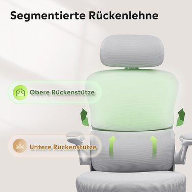 Офісне крісло Devaise ергономічне з підтримкою попереку, 3D-підголівником, регульованими підлокітниками та сітчастою спинкою, для офісу та дому, до 150 кг (сірий)