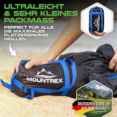 Сплячий мішок MOUNTREX® - компактний та ультралегкий (760г/1500г) - Outdoor (100GSM) / 3-4 сезони (300GSM) - Мумієвидний спальний мішок - для кемпінгу, подорожей, фестивалів - теплий та з'єднувальний (Темно-синій/Синій), літній спальний мішок