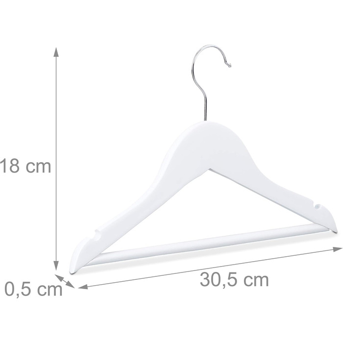 Relaxdays 40 x Children's Clothes Hangers, Wood, 360° Swivel Hook, Wooden Clothes Hangers for Kids, WxH: 18 x 30.5 cm, Clothes Hanger Set, white